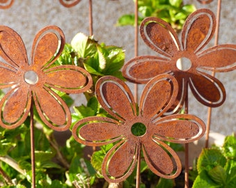 Blumen als Stecker, Edelrost, ca. 9,5 x 33 cm incl. Spieß, Rostdeko, Frühling, Garten, Balkon, Terrasse, Blumenstrauß