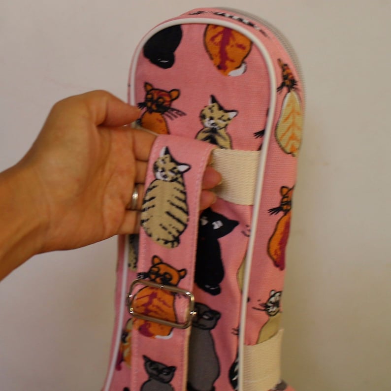 Cute Cat Canvas Padded Concert Ukulele Case Pink Ukulele Gig Bag for 23 Inch Concert Ukulele