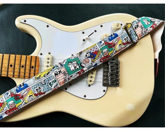 Handmade Cotton Cute Supercat Guitar Strap, Electric Guitar Strap, Bass Strap.