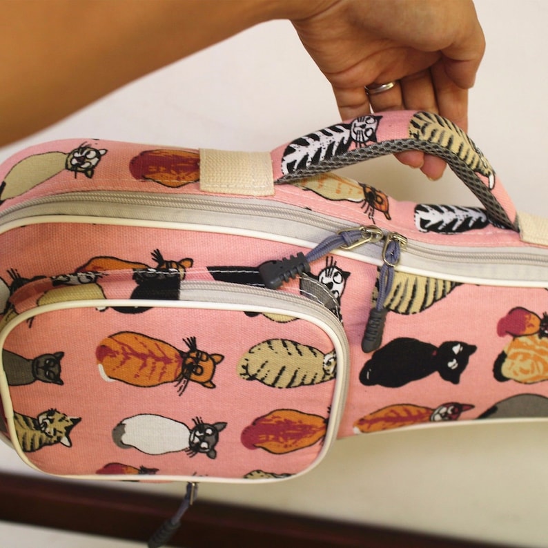 Cute Cat Canvas Padded Concert Ukulele Case Pink Ukulele Gig Bag for 23 Inch Concert Ukulele