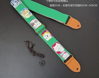 Handmade Funny cat guitar straps bass straps with genuine leather ends