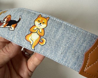 Dog's Secret Life  Guitar Strap – Vintage Denim & Genuine Leather Ends   Bass Straps