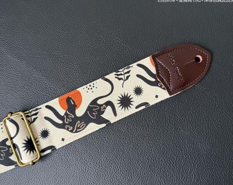 Handmade Tiger Tally Canvas Guitar Straps Bass Straps with Genuine Leather Ends