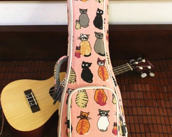 Cute cat canvas padded concert ukulele case pink ukulele gig bag for 23 inch concert ukulele ukulele carrying bag gifts for cat lovers