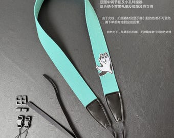 Handmade Cute puppy camera strap camera shoulder strap with genuine leather ends