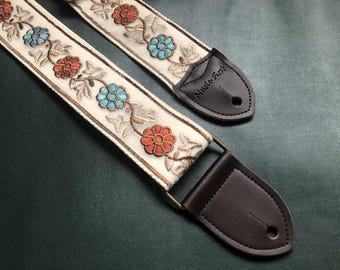 Handmade Rococo style, Fancy Embroidered Floral Guitar Strap, Electric Guitar Strap, Bass Strap