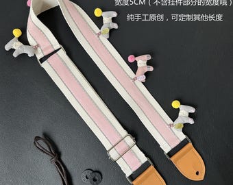 Handmade Cute little pony pink Guitar strap Bass strap Genuine leather