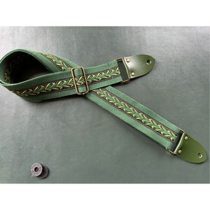 Handmade Vintage style Sturdy Retro Green guitar straps Bass straps with genuin leather
