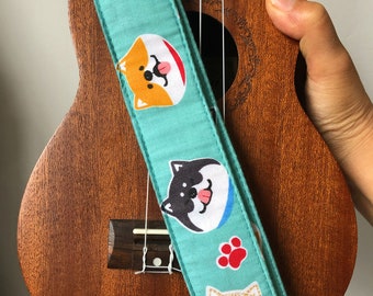 Handmade Cute Smiling face dog face ukulele strap Travel guitar strap Ubass strap guitalele strap