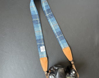 Handmade Harris tweed Classic and versatile Camera strap Shoulder Strap Wrist strap with Genuine Leather Ends