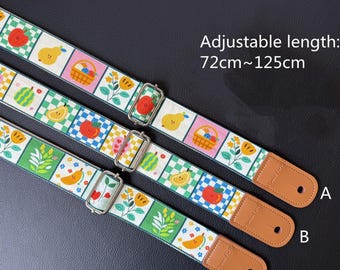 Handmade colorful cute fruits ukulele strap with genuine leather ends