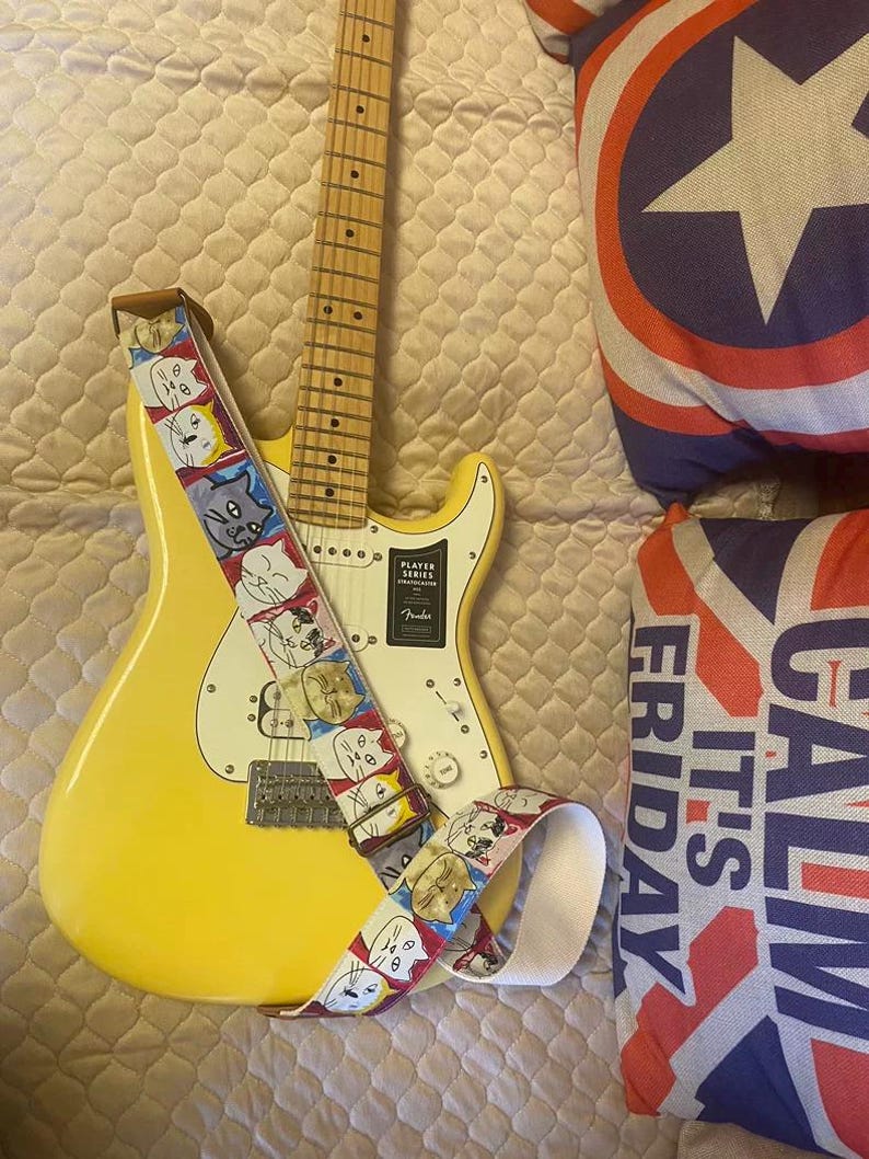 Handmade Cotton Punk Style FUNKY CAT Guitar Strap, Electric Guitar