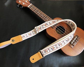 Handmade vintage embroidered floral ukulele straps fits for all size ukulele guitalele and kids guitar