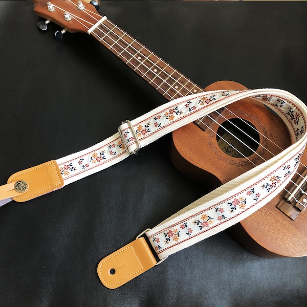 Handmade vintage embroidered floral ukulele straps fits for all size ukulele guitalele and kids guitar