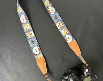 Handmade cute dog camera strap adjustable crossbody camera straps with genuine leather ends