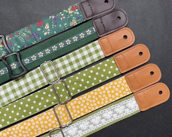 Handmade Fresh style soft and comfortable floral adjustable uklele strap  with genuine leather ends