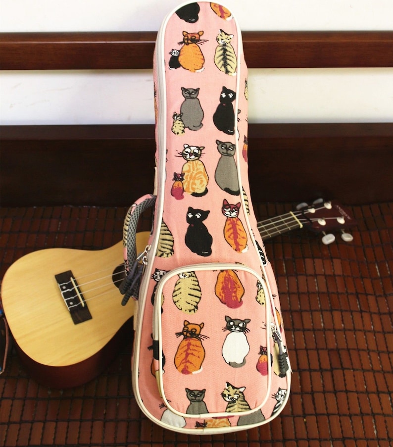 Cute Cat Canvas Padded Tenor Ukulele Case Pink Ukulele Gig Bag Etsy