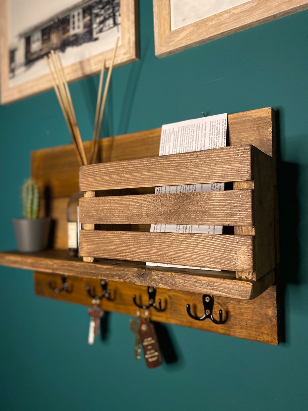 Organizer Da Parete WPAJIRZO - Portachiavi, Portalettere, Lavagnetta E Ripiano, Legno Bianco - Foto 8