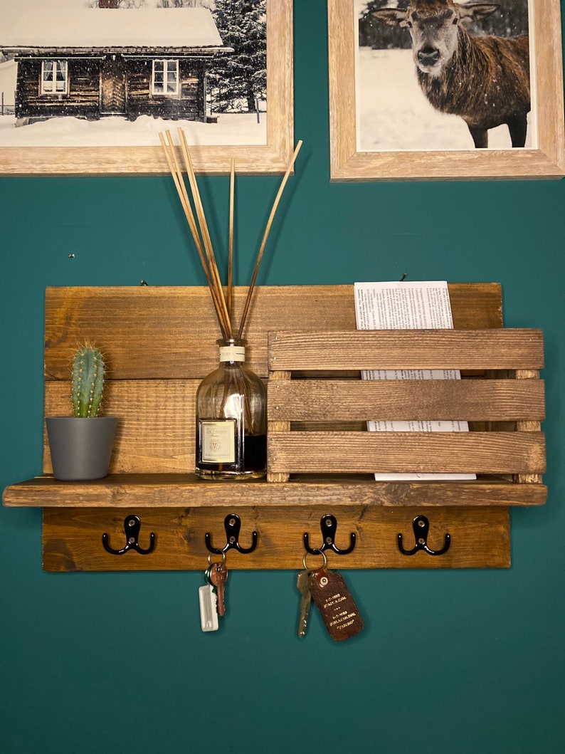 Porta Lettere In Legno DRULINE - Vassoio Con Cassetto Per Posta | Design Shabby Chic, Colore Naturale - Foto 4