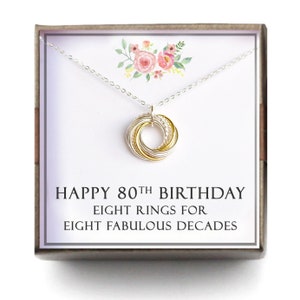 80th birthday gift women - Birthstone Necklace, 80th Birthday Gift for Mom Grandma Nana, 8 Rings for 8 Decades, 80 bd gift, L-TWIS