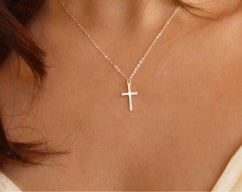 Collier Croix en Argent Sterling - Collier de tous les jours simple, Cadeau de confirmation pour filles, Collier Croix femme, Croix délicate pour maman