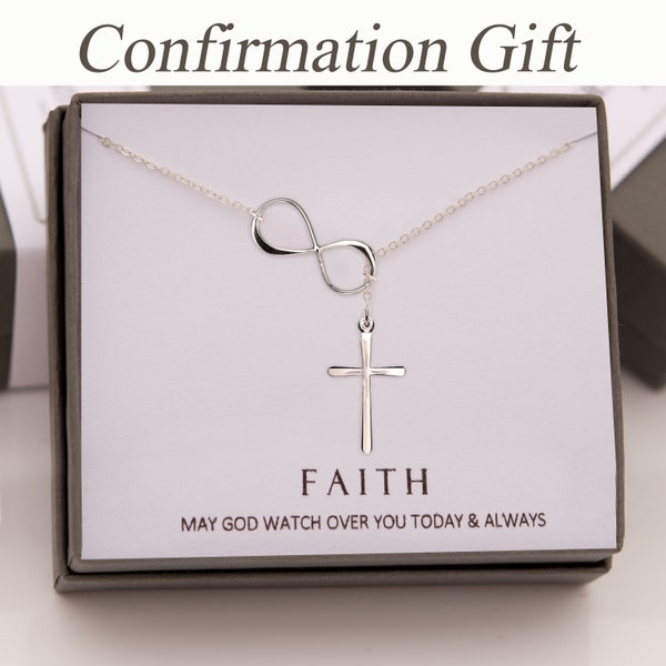 Infinity Cross necklace - Sterling Silver lariat necklace, faith forever necklace meaningful, Mothers Day gift ideas for mom sister wife