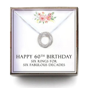 60th birthday gift women - 60th Birthday Gift for Mom Grandma Nana, 60 Bday gift, 6 Rings for 6 Decades, T-TWIS