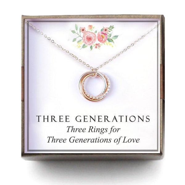 Three Generations necklace - Gift for Grandmother, Gift for Mom Grandma Nana, Christmas gift grandma, great grandma gift, L-TWIS
