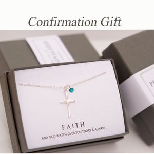 Collar con cruz de plata de ley - Collar con piedra natal familiar, delicado regalo de confirmación para niñas, cruz para mamá, collar de aguamarina