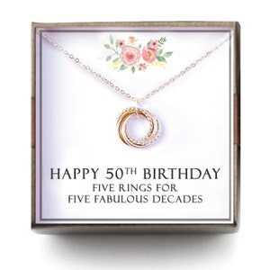 50th birthday gift women - 50th Birthday Gift for Mom Grandma, 50 Birthday gift, gift for Nana, 5 Rings for 5 Decades, S-TWIS
