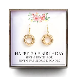 70th birthday gift women - 70th birthday Earrings, 70th Birthday Gift for Mom Grandma Nana, 7 Rings for 7 Decades, S-TWISEAR