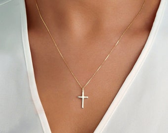 Christmas gifts her - Gold or Sterling Silver Cross Necklace, Confirmation Gift for girls, Girl Women Cross necklace, Delicate Cross for mom