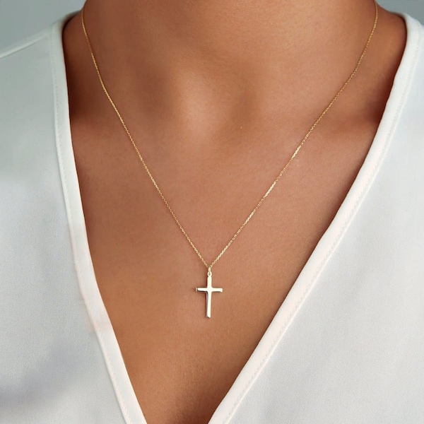 Gold or Sterling Silver Cross Necklace - Confirmation Gift for girls, Girl Women Cross necklace, Delicate Cross for mom, Christmas gifts her