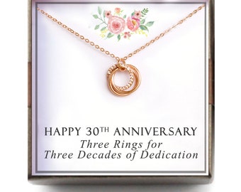 30th Anniversary gift for wife gf, meaningful jewelry for wife, 30 year wedding anniversary necklace, 3 decade marriage, CZ-RING