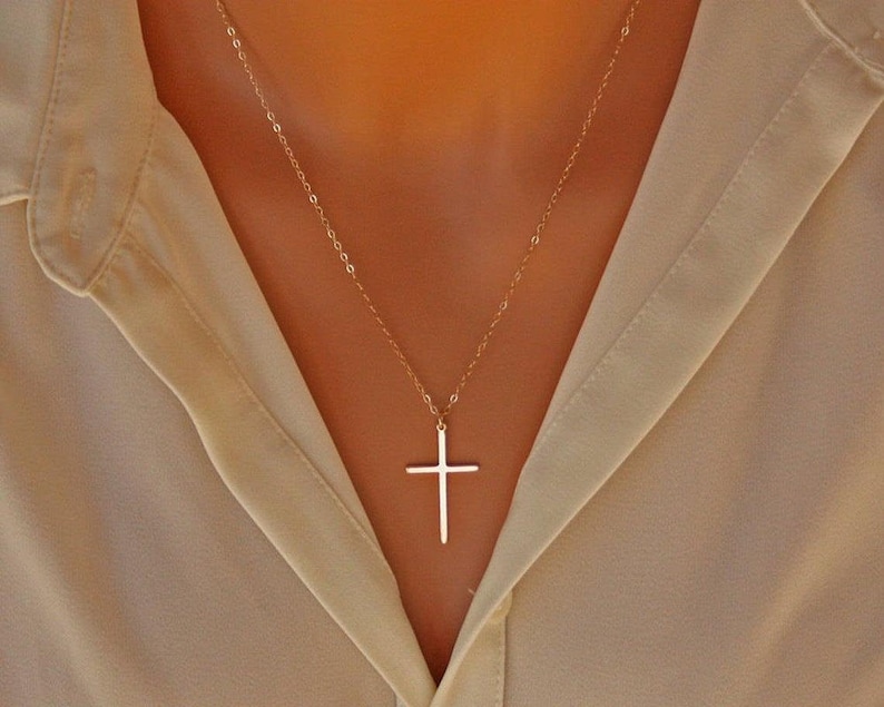 Elegant Cross necklace- 14K gold filled, long large skinny cross necklace simple, mothers day gift ideas for her mom daughter sister wife 