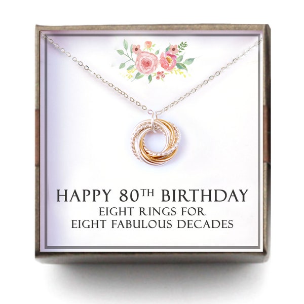 80th birthday gift women - 80th Birthday Gift for Mom Grandma Nana, 8 Rings for 8 Decades, 80 bd gift, 80 Bday gift her, S-TWIS
