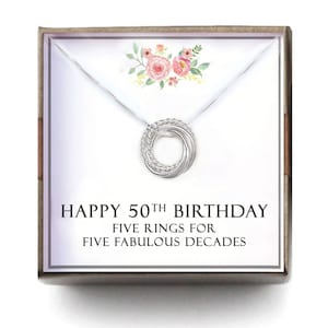 50th birthday gift women - 50th Birthday Gift for Mom Grandma, 50 Birthday gift, gift for Nana, 5 Rings for 5 Decades, T-TWIS