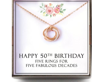 50th birthday gift women - 50th Birthday Gift for Mom Grandma, 50 Birthday gift, gift for Nana, 5 Rings for 5 Decades, S-TWIS