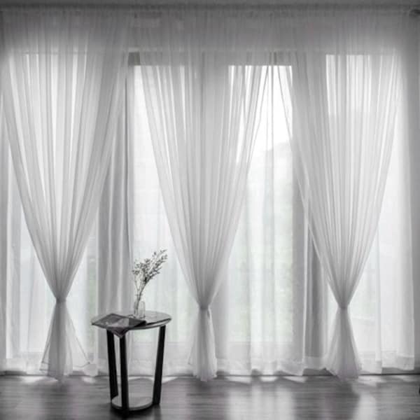 Extra long sheer voile ROD POCKET curtains (2 PANELS) for high ceiling 10 16 17 18 -24 ft colors, custom made 110 inches wide 2 story drapes