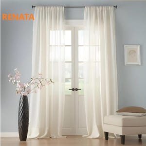 Extra Long Linen Sheer Curtains,Custom Made Rod Pocket, Grommet, Hook and Ring Options for Rod and Curtain Track