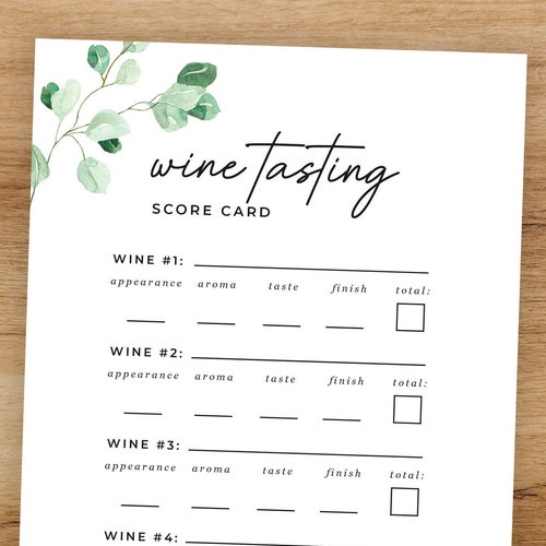 Wine Tasting Score Cards Printable Wine Tasting Party Card | Etsy