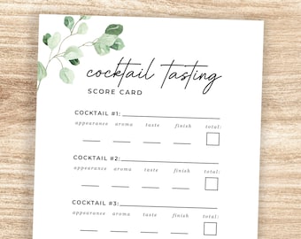 Cocktail Tasting Scorecard zum Ausdrucken, Brautparty, Bachelorette Party Cocktail Karte