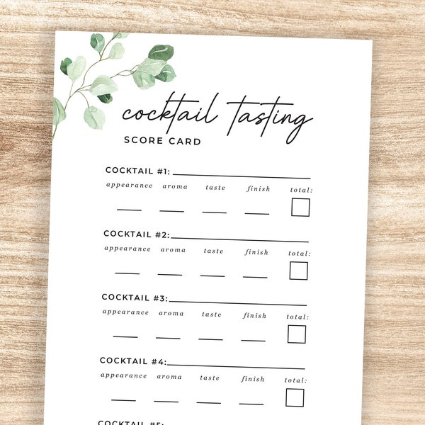 Cocktail Tasting Scorecard Printable, Cocktail Tasting Sheet, Bridal Shower Cocktail Tasting Notes, Bachelorette Party Cocktails