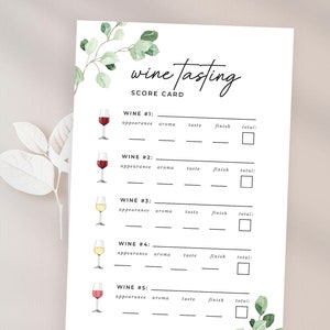 Scheda di degustazione del vino, scheda di valutazione per la festa di degustazione del vino, scheda di degustazione del vino rosso, del vino bianco e del rosato, scheda di valutazione minimalista moderna