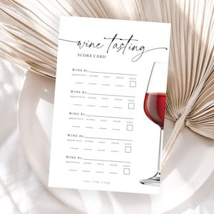 Cartes de dégustation de vins, Carte de pointage de dégustation de vins, vins rouges, Fiches de dégustation de vins minimalistes, Verre à vin rouge Dégustation de vins moderne - 10 vins