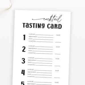 Scheda punteggio per degustazione cocktail - Fino a 5 cocktail, Scheda stampabile per festa di degustazione cocktail, Note di degustazione cocktail per addio al nubilato
