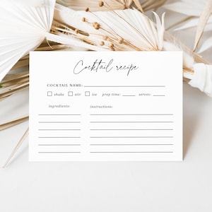 Cocktail Recipe Card Bar Drink Recipe Card Modern and Elegant Recipe Card Printable Cocktail Recipe Card