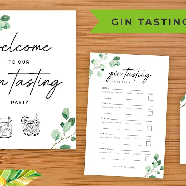 Gin Tasting Kit, Blind Gin Tasting Party, Gin Tasting Score Card, Placemat, Welcome Sign and Tags, Printable Gin Tasting Pack