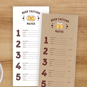 Tarjetas de degustación de cerveza, Tarjeta de puntuación de fiesta de degustación de cerveza imprimible, Notas de fiesta de degustación de Kraft rústico, Hoja de calificación de degustación de cerveza