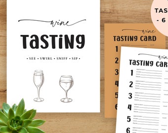 Wine Tasting Party Kit - 6 Wines, Wine Tasting Score Cards, Sign, Placemat and Tags, Wine Tasting Guide Printable